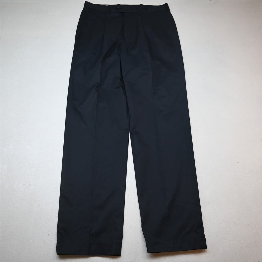 Norstrom 32x34 Navy Blue Smartcare Wrinkle Free Pleated Cuffed Chino Mens Pants